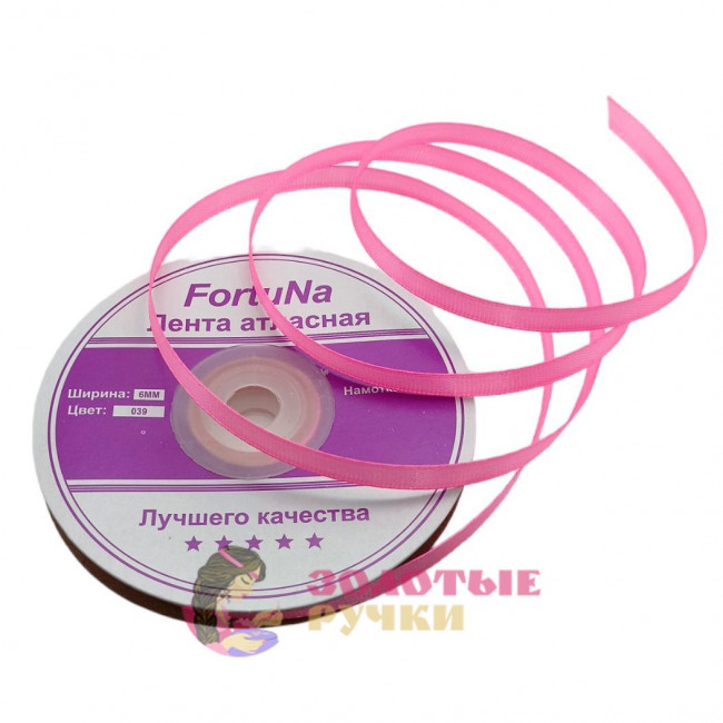 Лента атласная. Ширина: 6 мм. Цвет: светло-розовый. Количество в упаковке: 27,4 м