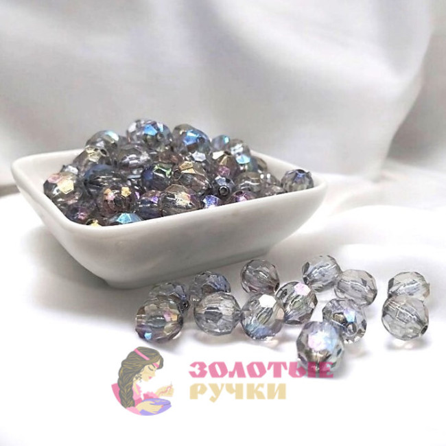 Бусины граненые круглые. Размер: 10 мм. Цвет: серый хамелеон
