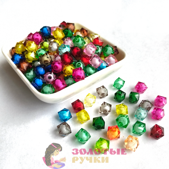 Бусины граненые квадратные. Размер: 8 мм. Цвет: ассорти.