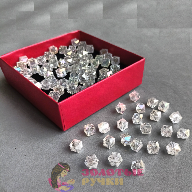 Бусины граненые квадратные. Размер: 8 мм. Цвет: белый прозрачный.