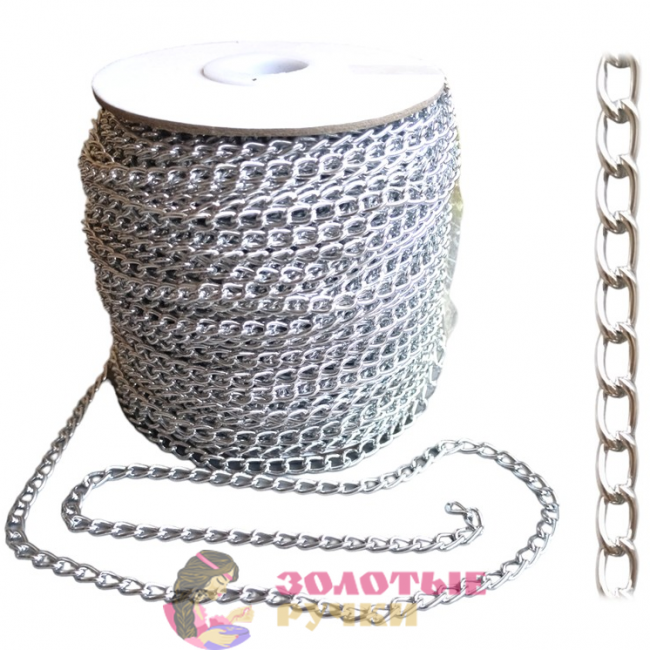 Цепочка декоративная №002.  Количество в упаковке: 50 м. Цвет: серебро.
