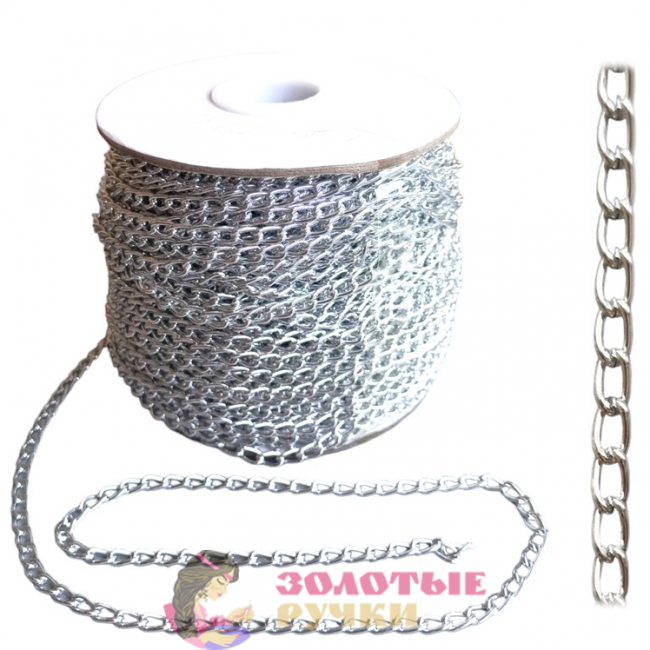 Цепочка декоративная №004.  Количество в упаковке: 50 м. Цвет: серебро.