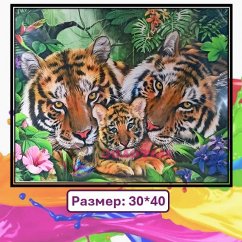 Картина для рисования по номерам "Семья тигров". Размер: 30*40