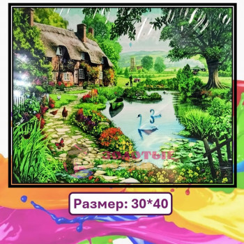 Картина для рисования по номерам "Домик в деревне". Размер: 30*40