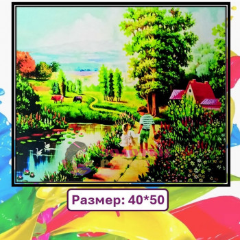 Картина для рисования по номерам "Деревенский пейзаж". Размер: 40*50