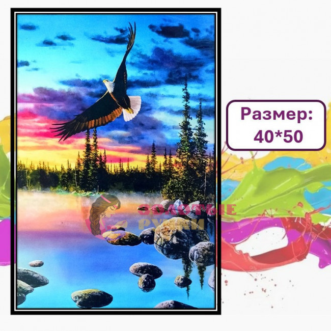 Картина для рисования по номерам "Орёл парящий на фоне заката". Размер: 40*50