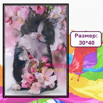 Картина для рисования по номерам "Котенок с цветами" Размер: 30*40