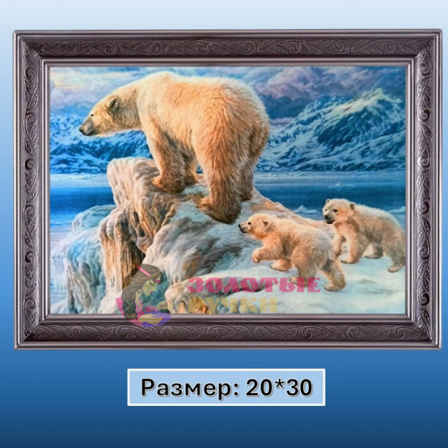Алмазная мозаика "Мишки на севере" на подрамнике. Размер: 20*30