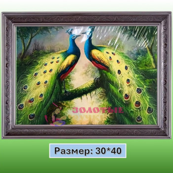 Алмазная мозаика "Павлины" на подрамнике. Размер: 30*40