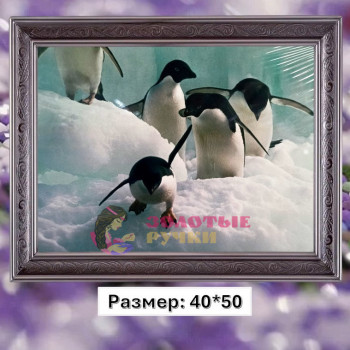 Алмазная мозаика "Пингвины" на подрамнике. Размер: 40*50