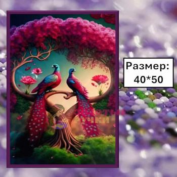 Алмазная мозаика "Павлины" на подрамнике. Размер: 40*50