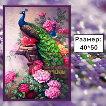 Алмазная мозаика "Павлин" на подрамнике. Размер: 40*50