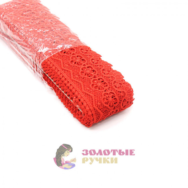 Кружево плетеное, ширина 8 см, в упаковке 9,5 метров, цвет красный